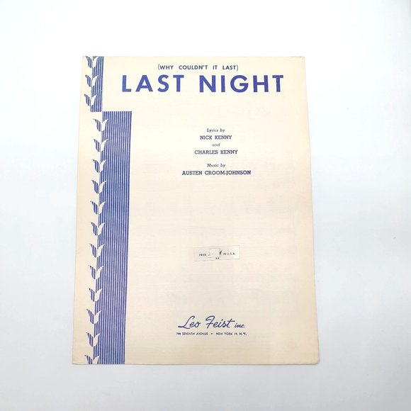 Vintage Sheet Music 1939 Last Night (Why Couldn't it Last) Piano Vocal Guitar - Picture 1 of 4